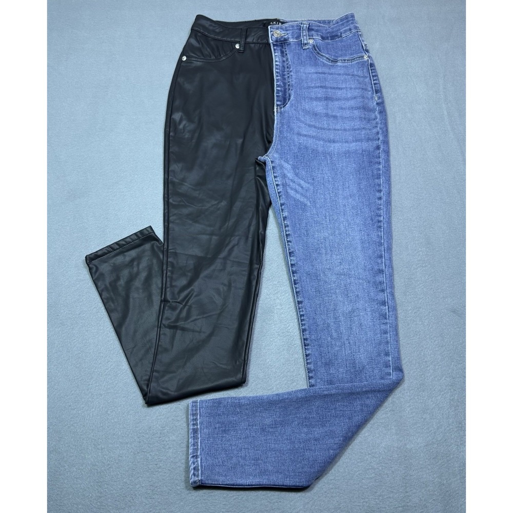 Akira Split-Leg Faux Leather Denim Jeans Womens 13 (26x31) Highrise Skinny Taper